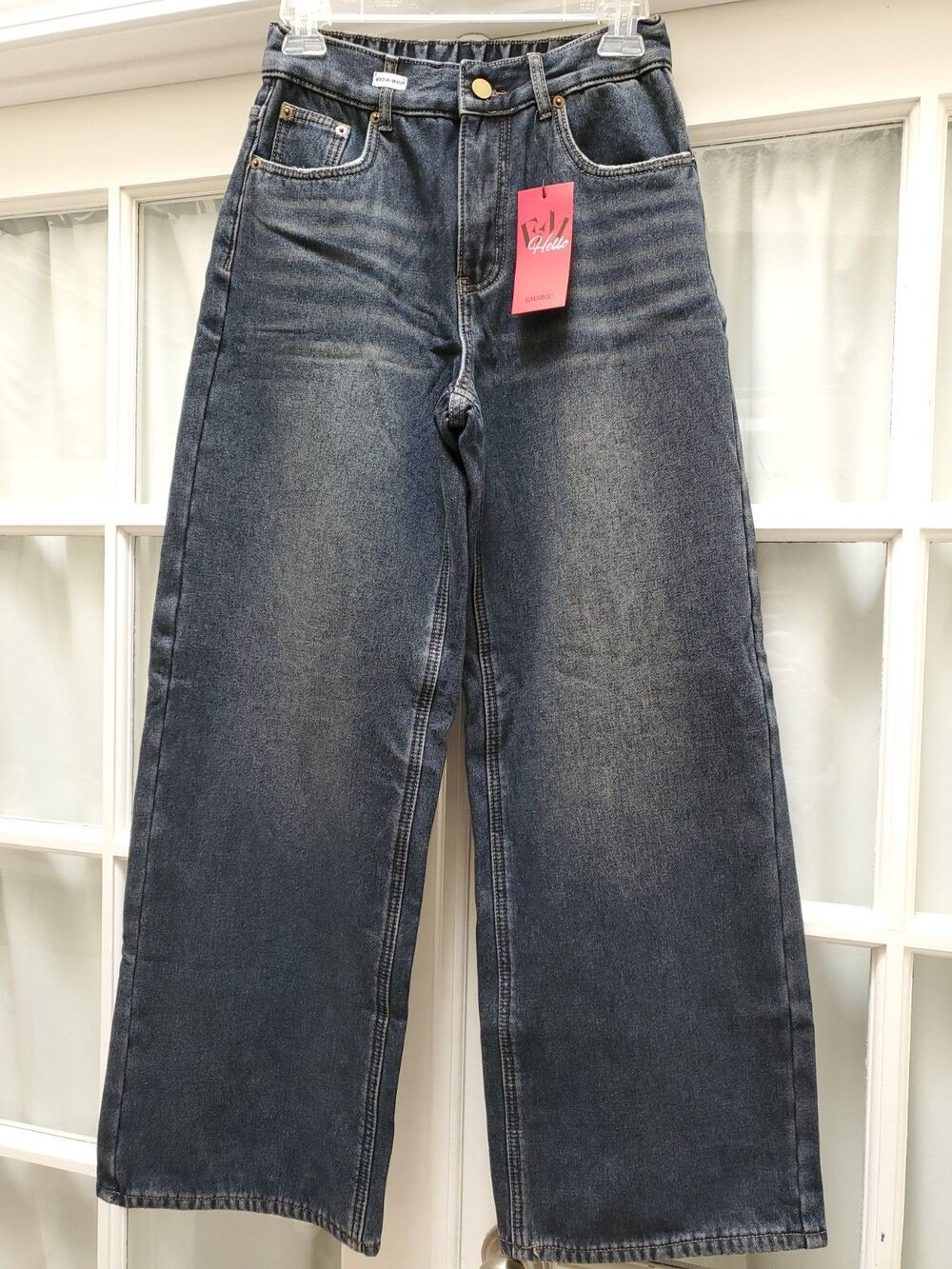 NWT Emmiol MRDIA-WHIP Women's High Rise Wide Leg Boyfriend Lined Jeans - Size S